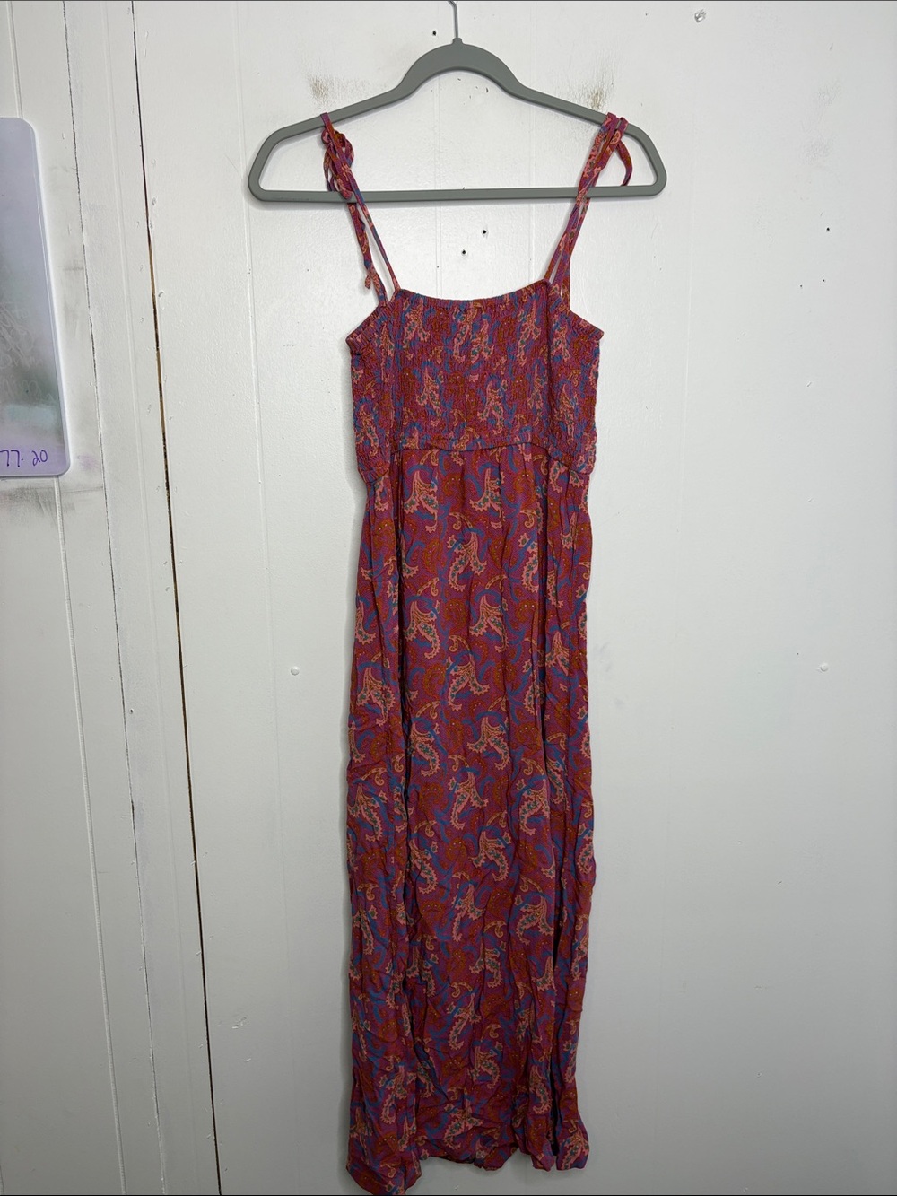 Uniqlo Dress Womens Small Paisley Smocked Body Midi Sun Summer Tie Straps - Picture 2 of 8